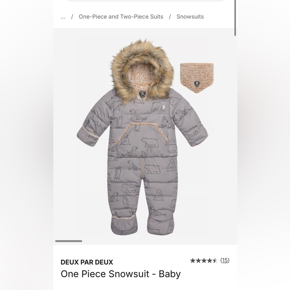 Deux Par Deux. One-piece Snowsuit with  Fur Hood
